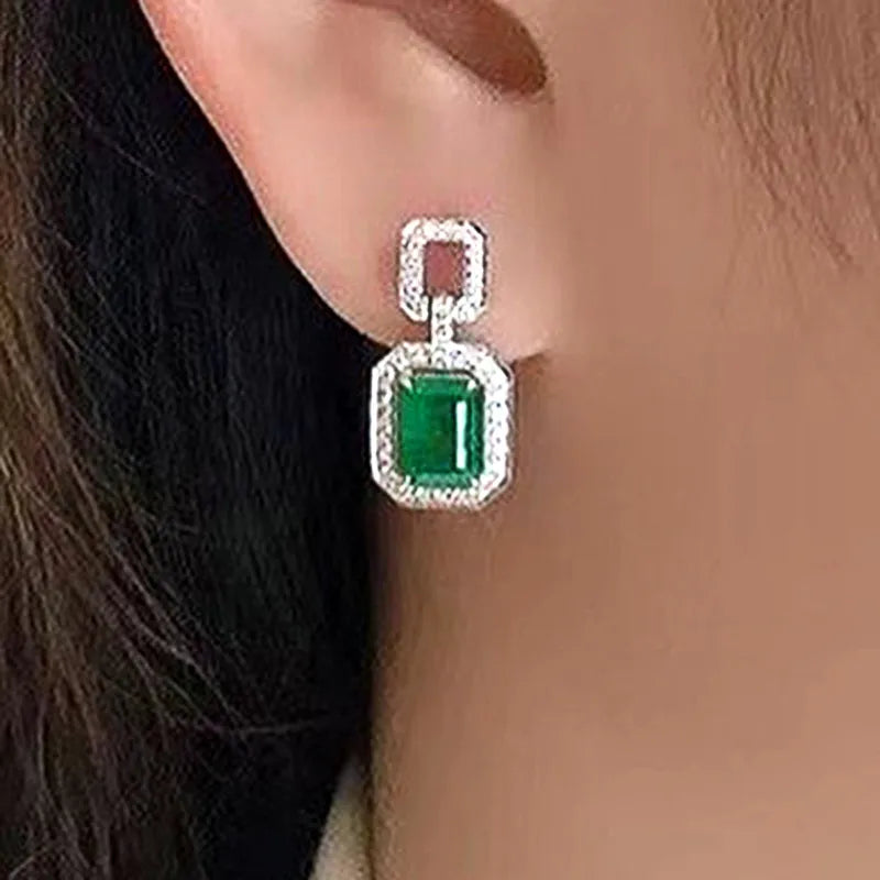 Huitan Vintage Green CZ Geometric Dangle Earrings for Women CZ Dangle Earrings Axl