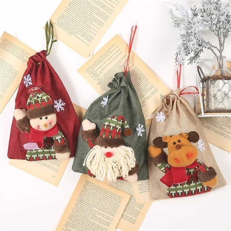 Christmas Linen Drawstring Gift Bag – Candy & Holiday Apple Bag Holiday Gift Bag Axl