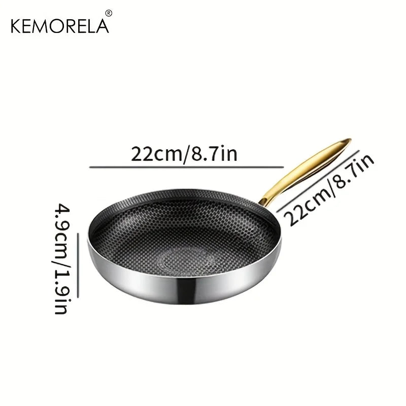 KEMORELA 316 Stainless Steel Honeycomb Non-Stick Wok Frying Pan Stainless Steel Frying Pan Axl 22cm