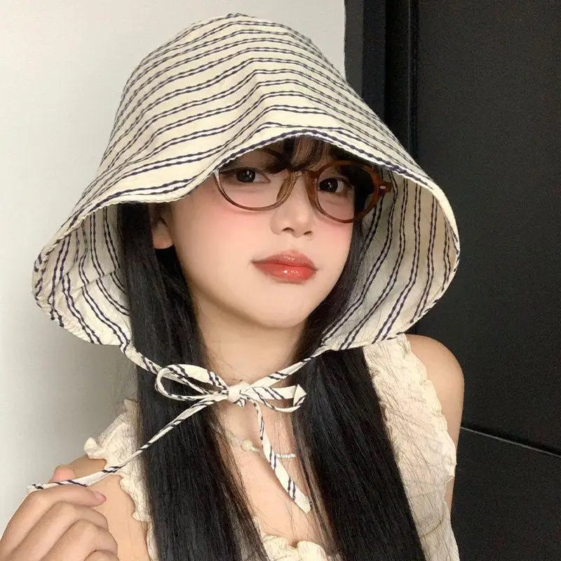 Women's Wide Brim Foldable Striped Bucket Hat | Sun Hat Wide Brim Sun Hat Axl
