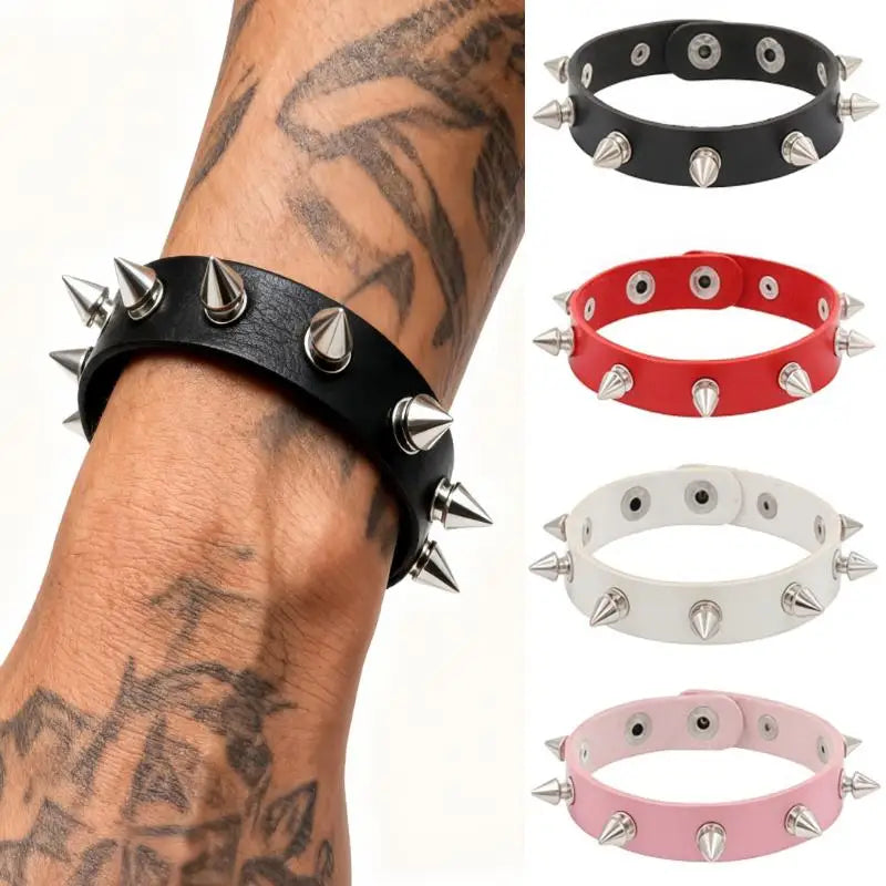 Gothic Studded Punk PU Leather Bracelet – Unisex Wristband Punk Leather Bracelet Axl
