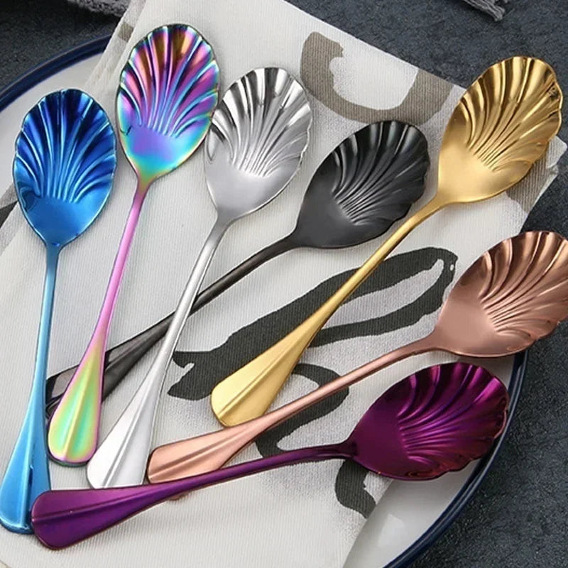 Shell Shape Stainless Steel Dessert Spoon – Rainbow Teaspoon Dessert Spoon Axl
