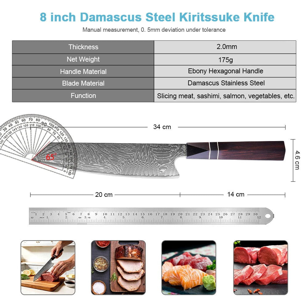 XITUO 8" Kiritsuke Chef Knife – VG10 Damascus Steel & Wood Handle Damascus Chef Knife Axl