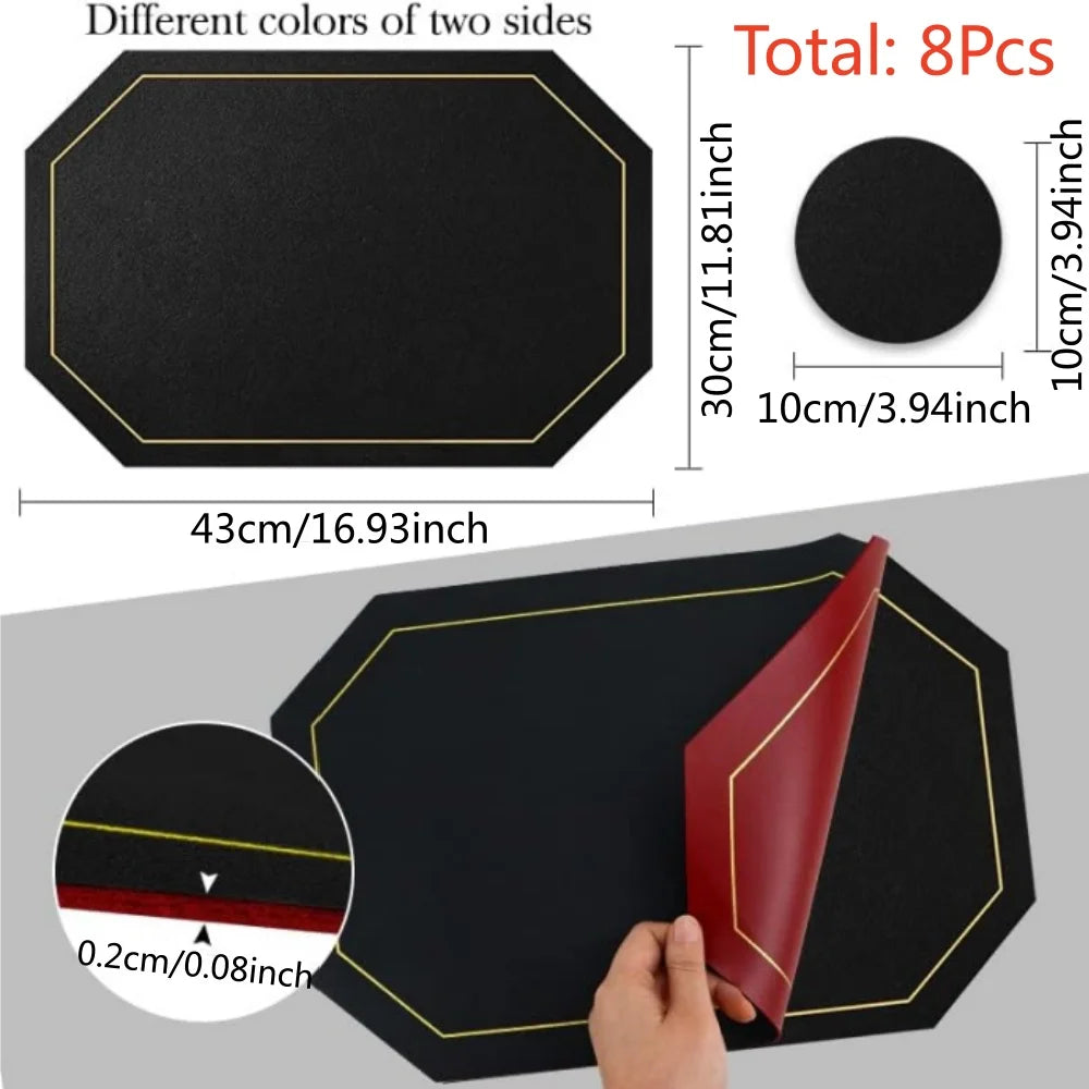 Leeseph PU Leather Placemats & Coasters Set 4 or 8 Pcs Leather Placemat Set Axl