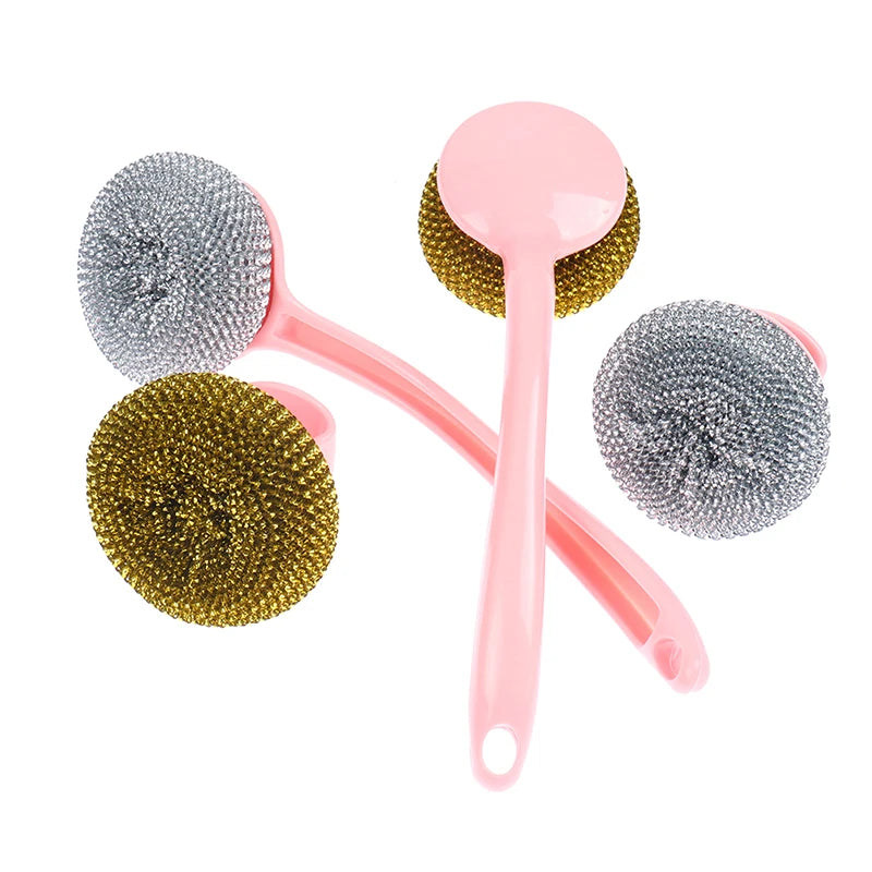 Stainless Steel Wire Ball Brush Long Handle | Kitchen Scrubber Kitchen Cleaning Brush Axl
