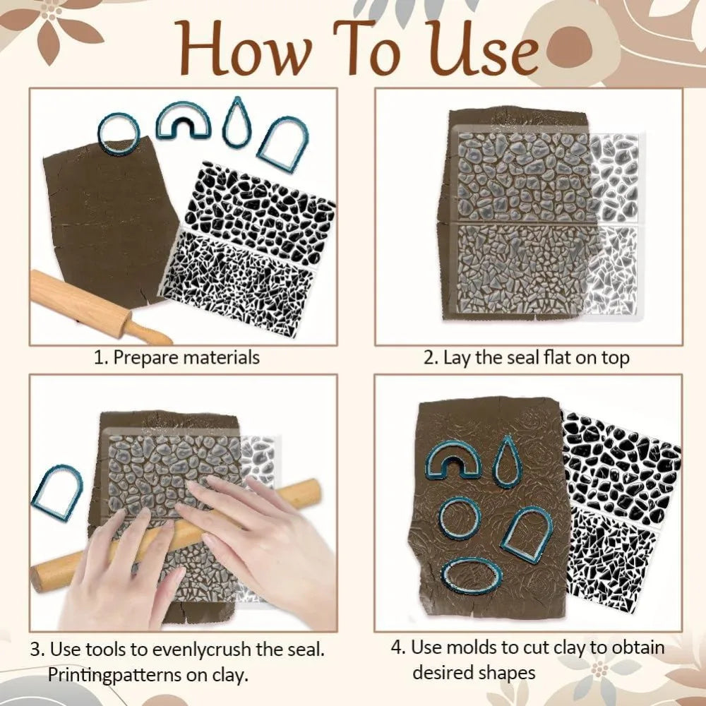 Polymer Clay Texture Sheets – Tile & Pebble Stamp Mat for DIY Clay Texture Stamp Axl