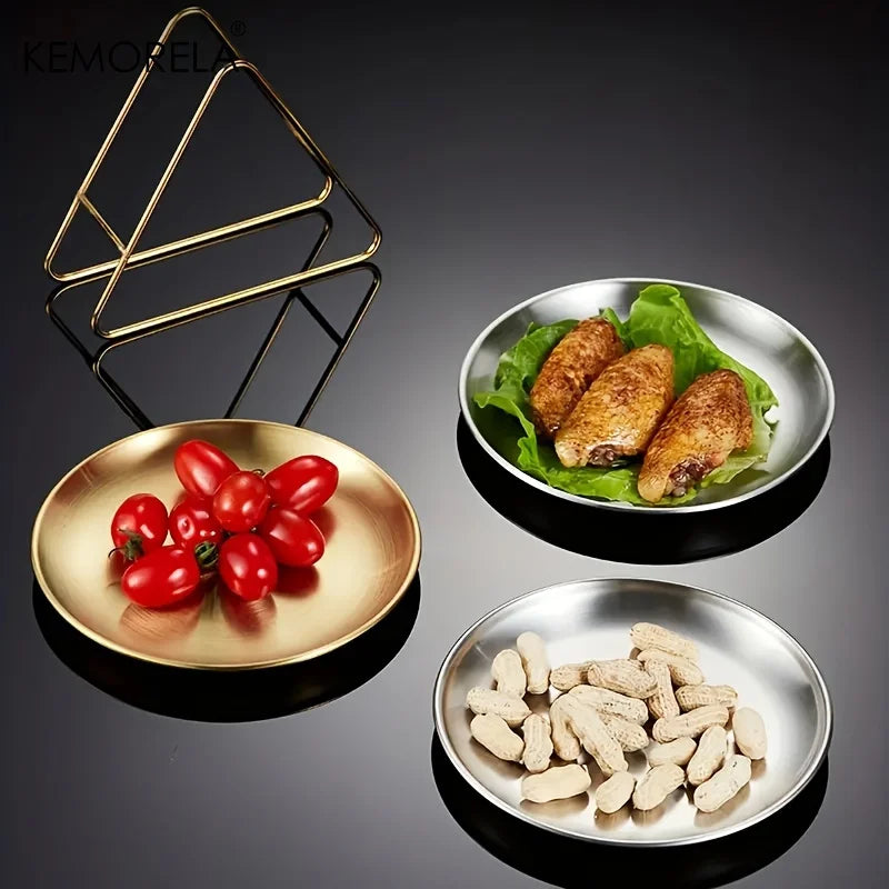6-Piece Stainless Steel Camping Plate Set with Storage Rack Camping Plate Set Axl
