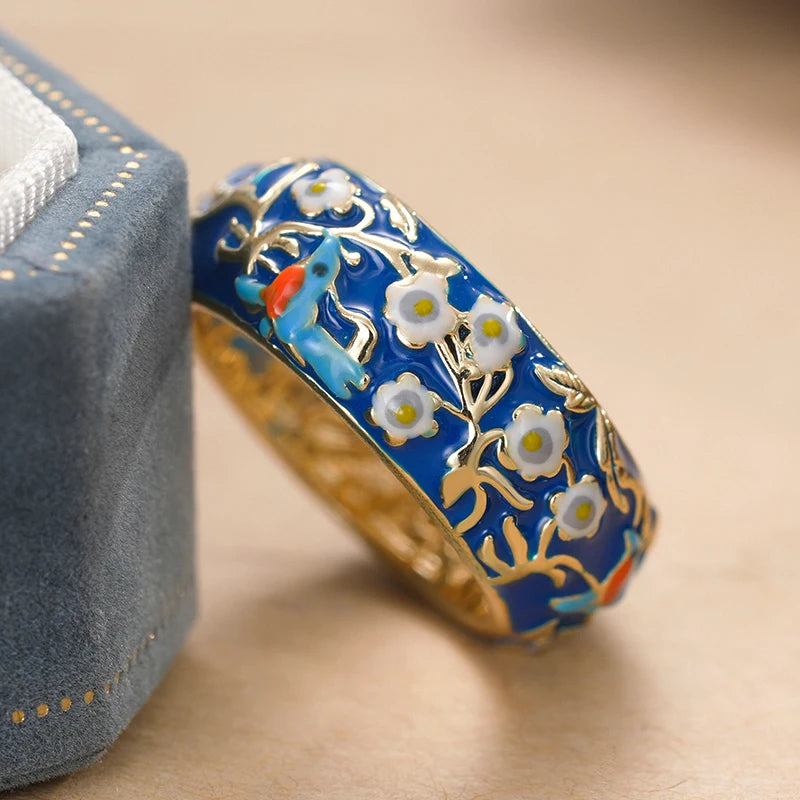Huitan Blue Flower Ring for Women – Vintage Fashion Jewelry Fashion Ring Axl