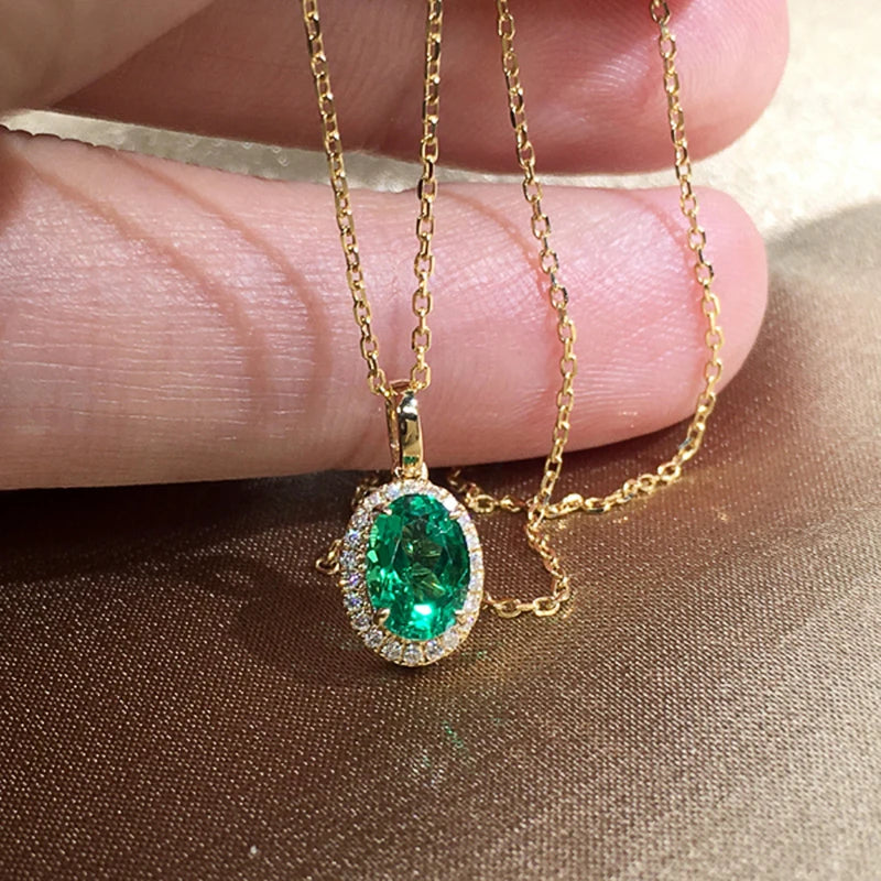 Huitan Green Cubic Zirconia Gold Pendant Necklace – Women Pendant Necklace Axl