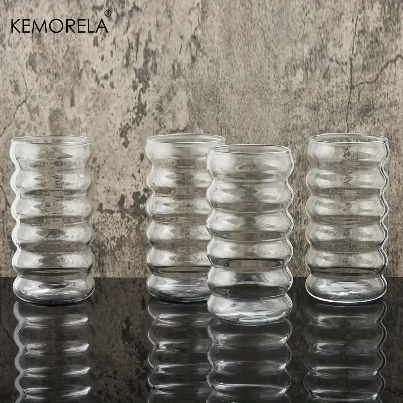 500ml Wave Ripple Drinking Glasses with Straws | Set of 1–4 Drinking Glass Set Axl