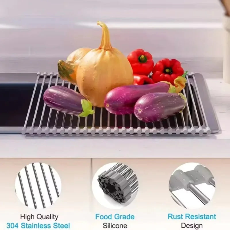 Foldable Stainless Steel Sink Drying Rack | Kitchen Dish Drainer Sink Drying Rack Axl