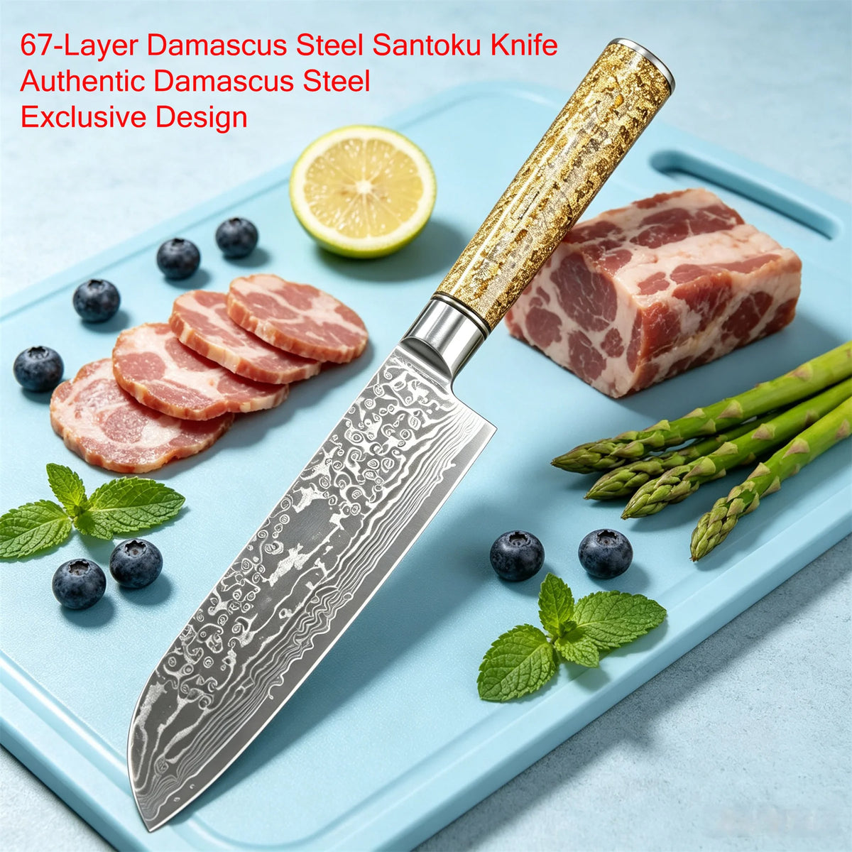 Damascus Steel 67-Layer Santoku Chef Knife – 17.3cm Blade Damascus Santoku Knife Axl