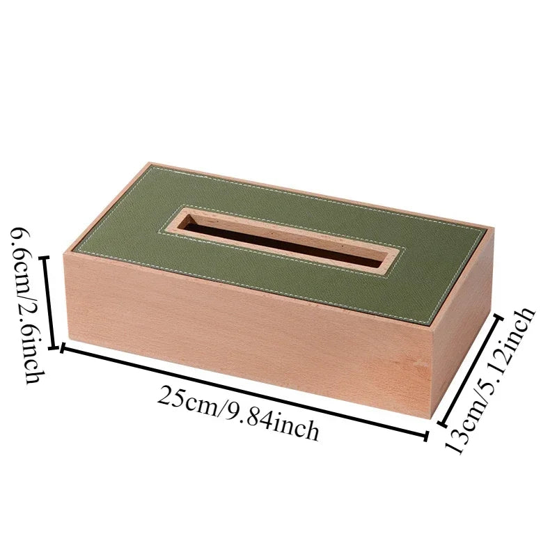 Luxury Wooden & Leather Tissue Box – Beech Desktop Organizer Tissue Box Organizer Axl Green