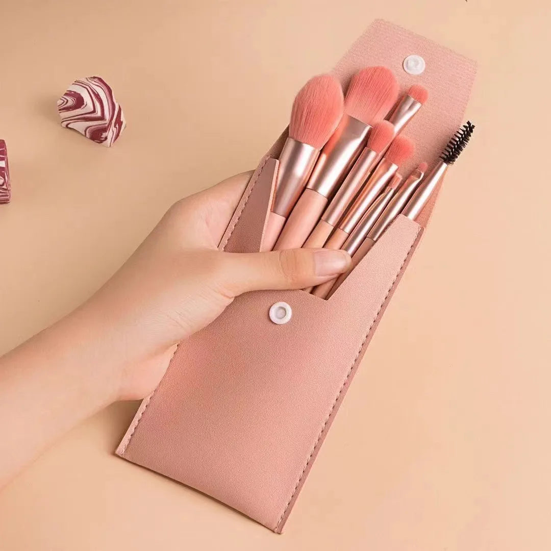 Professional Makeup Brush Set – Contour, Highlight & Eye Shadow Makeup Brush Set Axl Pink 8 pieces leathe