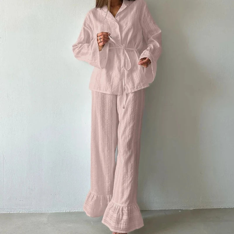 Women's 2-Piece Cotton Pajama Set – Long Sleeve Winter Sleepwear Women's Pajama Set Axl