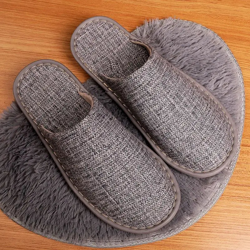 Lorilury Closed Toe Canvas Indoor Slippers – Unisex Flat Slides Indoor Canvas Slippers Axl Light gray 43-44