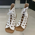 Women's Hollow Out Flat Gladiator Sandal Boots | Peep Toe Zip Gladiator Sandal Boots Axl Black 40
