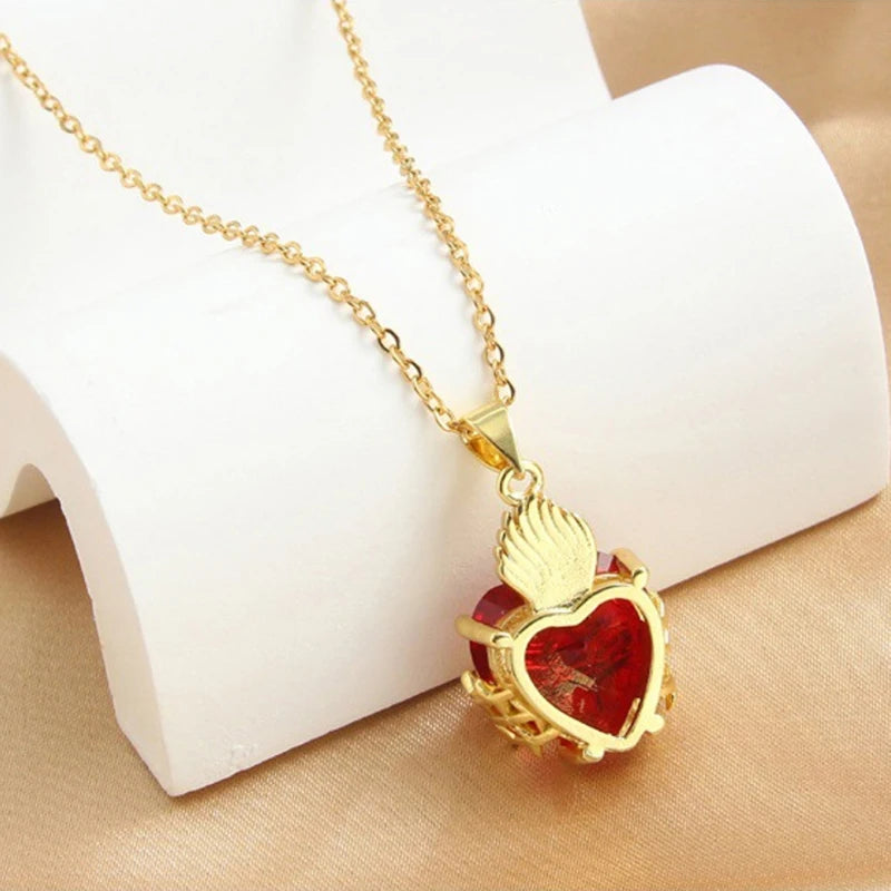 Jesus Cross Choker Necklace – Red Zircon Heart Pendant Women Pendant Necklace Axl