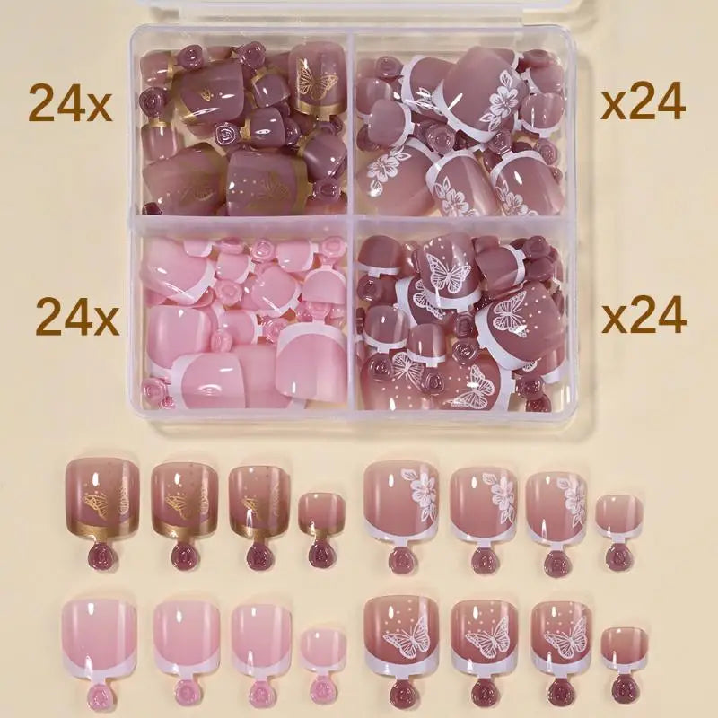 96 Pcs Short Square Press-On False Toenails – Full Cover Kit Press-On Toenails Axl N2