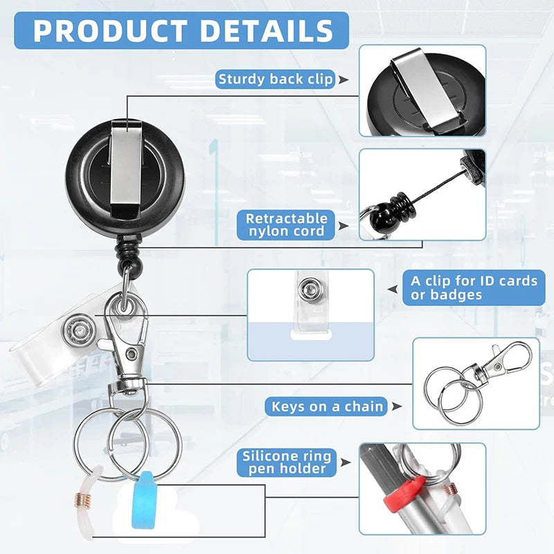 Retractable Badge Reel Keychain with Pen Holder & ID Clip Badge Reel Keychain Axl