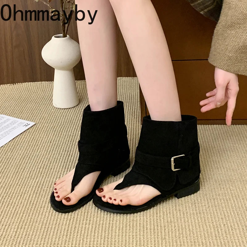 Women's Clip Toe Ankle Boot Sandals – Buckle Square Heel Ankle Boot Sandals Axl