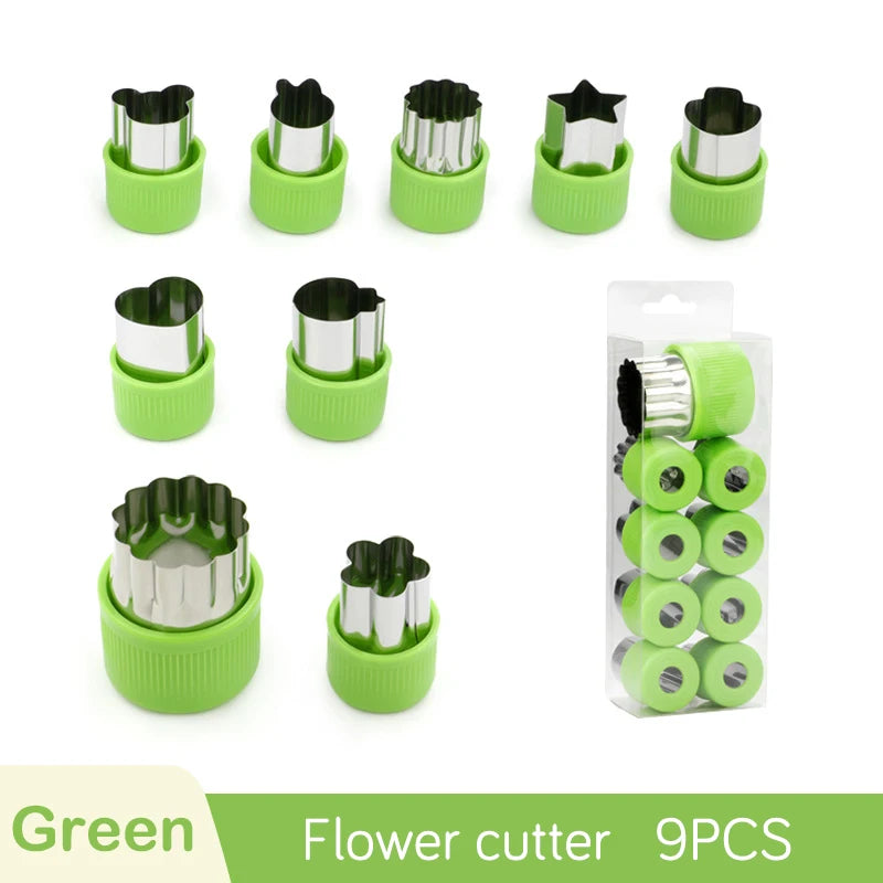 Stainless Steel Cookie & Fruit Cutter Mold Set – Flower Shapes Cookie Cutter Set Axl 9pcs-Green