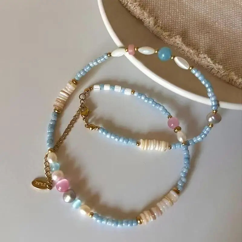 Handmade Beaded Collar Necklace – Natural Stone & Pearl Jewelry Beaded Collar Necklace Axl
