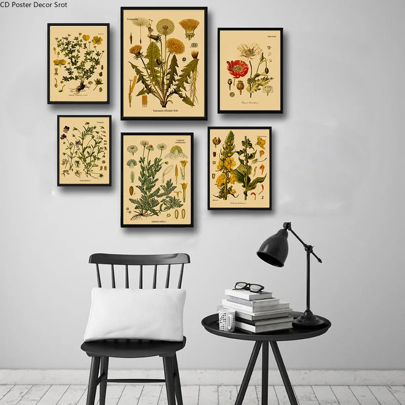 Botanical Herb & Flower Retro Kraft Paper Poster | Vintage Wall Art Decorative Wall Poster Axl