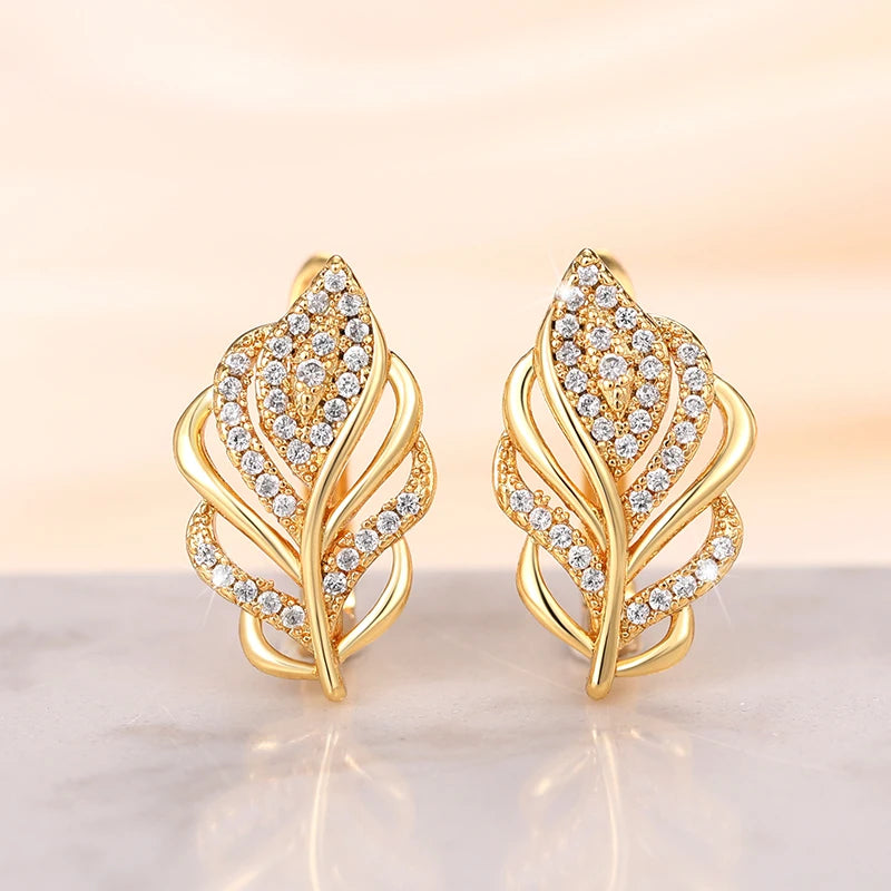 Huitan Gold Leaf Hoop Earrings – Elegant Women's Jewelry Hoop Earrings Axl