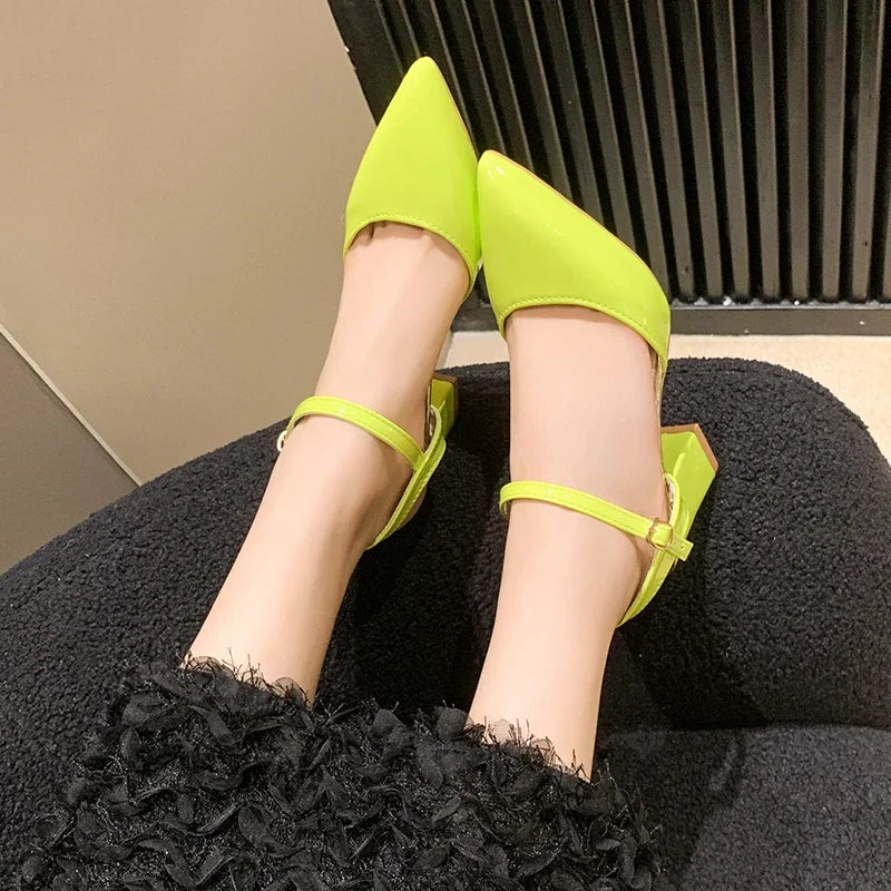 Candy Color Ankle Strap Pumps – Pointed Toe High Heels Ankle Strap Pumps Axl