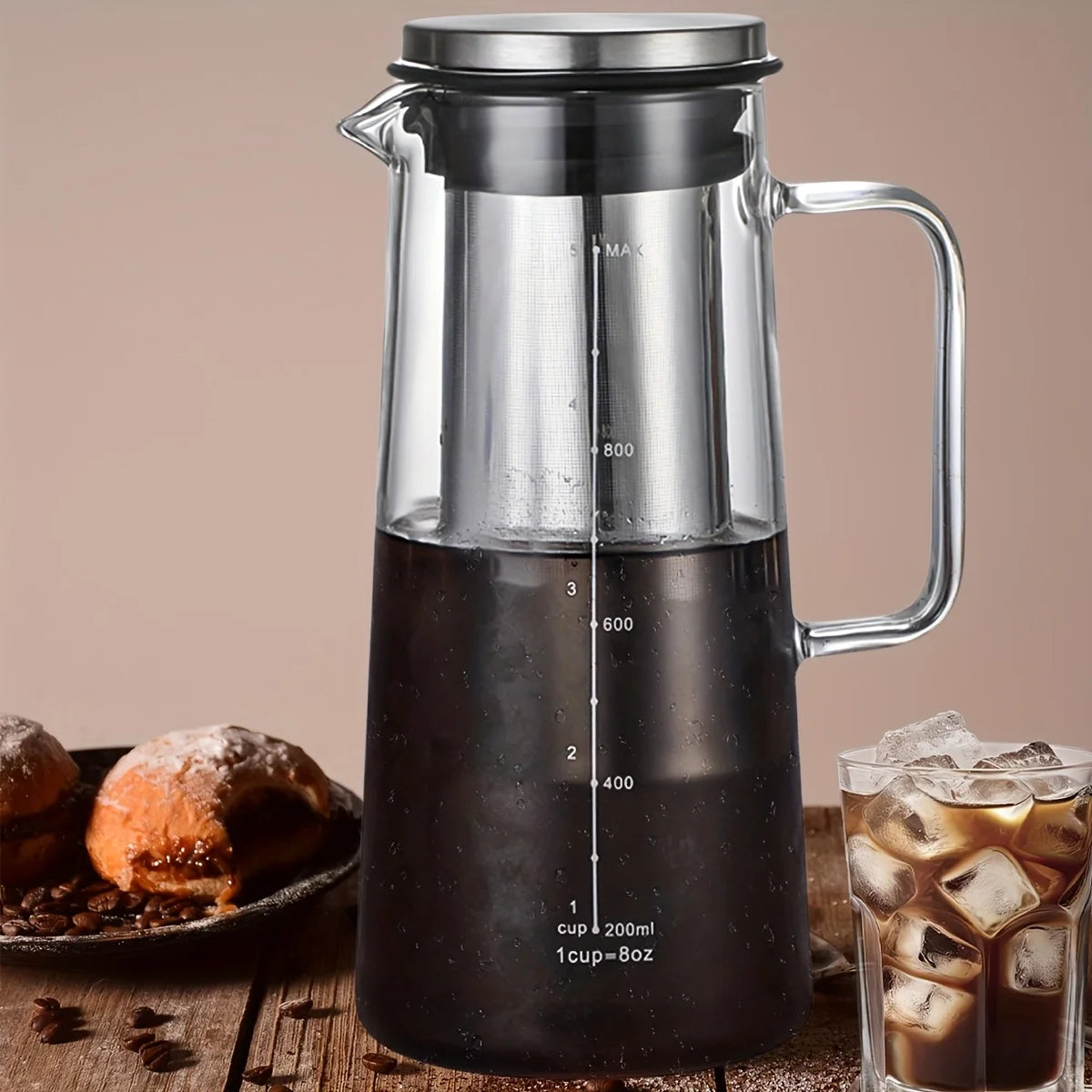 Leeseph 1L Cold Brew Coffee Maker & Glass Tea Infuser Carafe Cold Brew Coffee Maker Axl