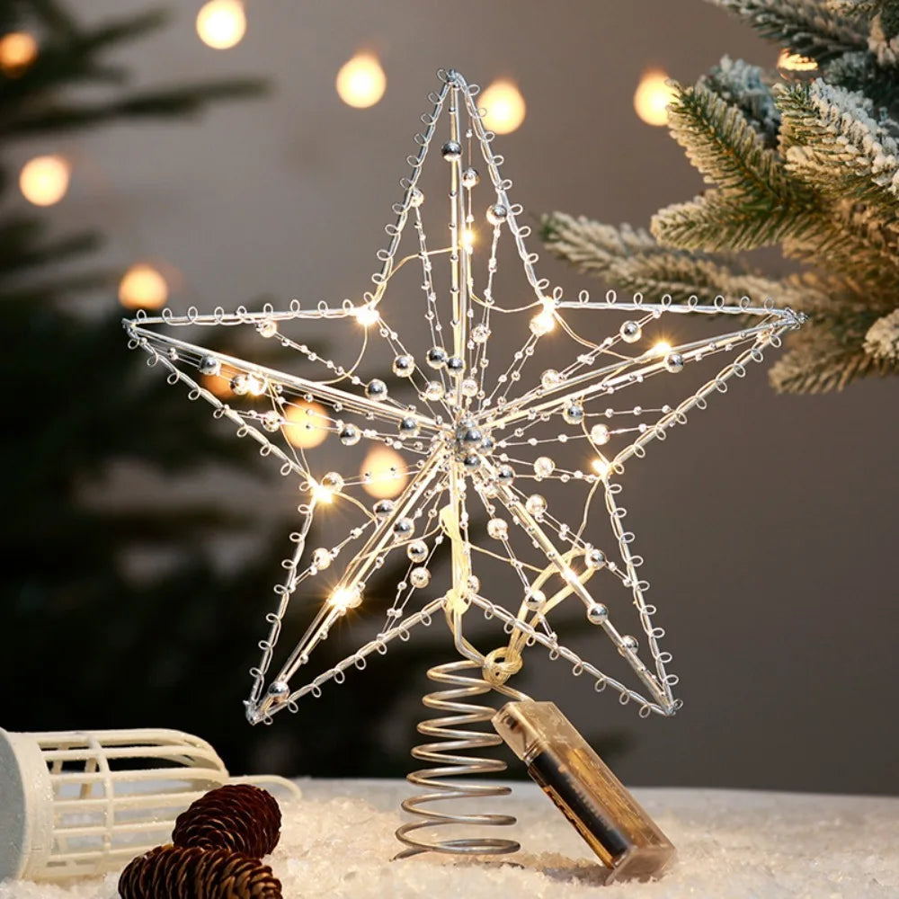 LED Pearl Wire Star Christmas Tree Topper – Gold Iron, 10 LEDs Christmas Tree Topper Axl 2