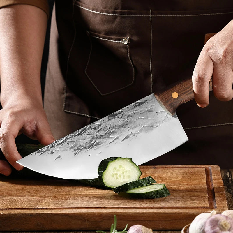 InLeung Forged Chef Cleaver Knife – High-Carbon Steel Wood Handle Chef Cleaver Knife Axl