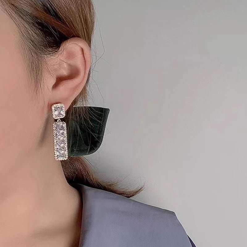 Huitan Geometric Crystal CZ Drop Earrings | Sparkling Fashion Crystal Drop Earrings Axl
