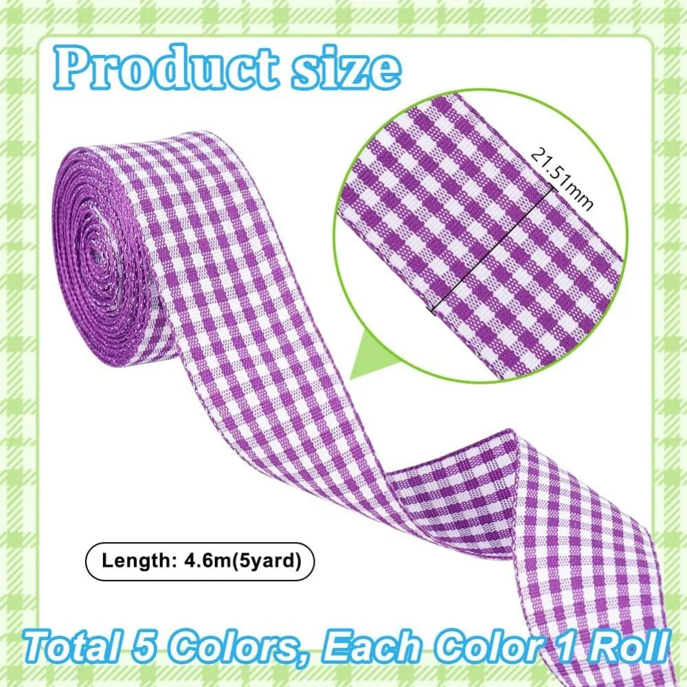 25 Yards Tartan Plaid Ribbon Set – 5 Colors, 1 Inch Polyester Craft Ribbon Set Axl