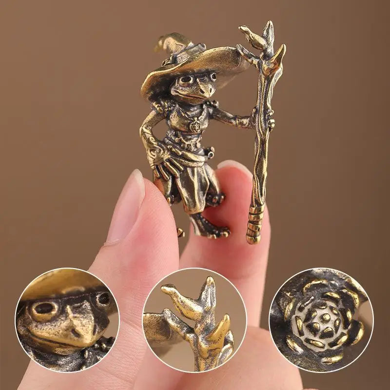 Vintage Brass Frog Wizard Statue | Desktop Figurine Ornament Desktop Figurine Ornament Axl