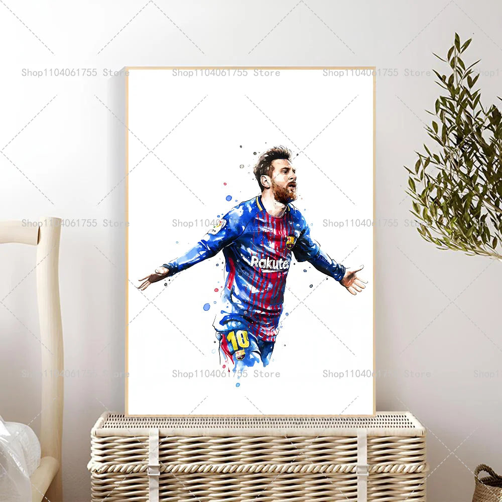 Watercolor Soccer Star Wall Poster – Self-Adhesive Art Sticker Wall Art Poster Axl z3 30x42cm No Frame