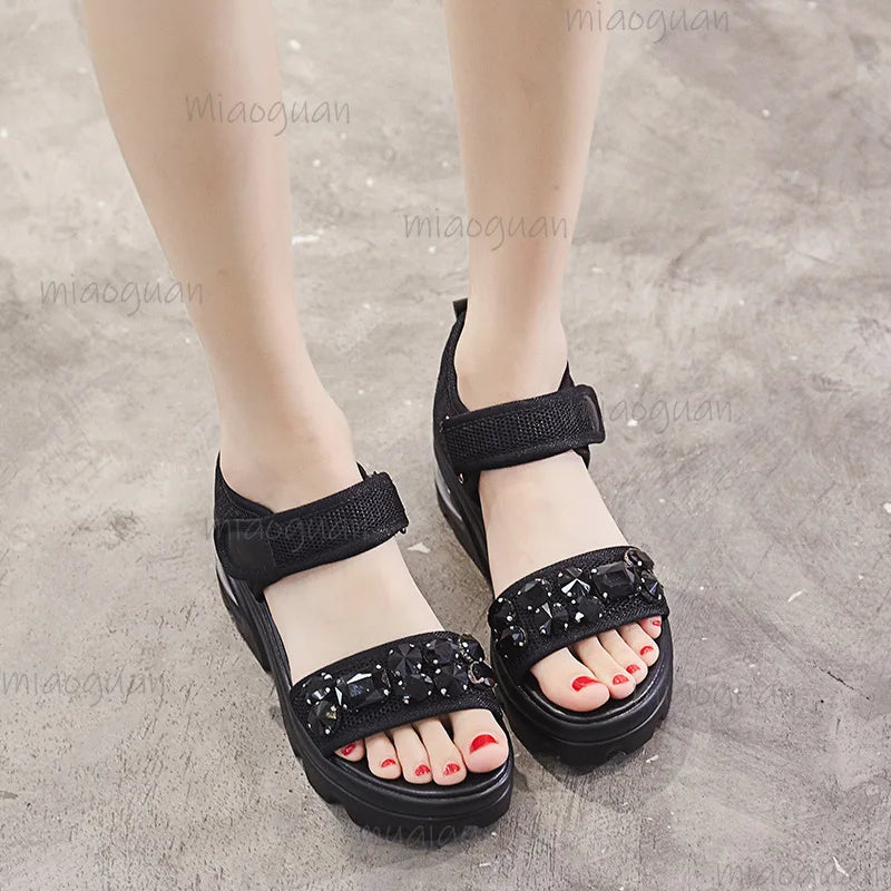 Women's Sequin Wedge Sandals – Chunky Platform Beach Heels Wedge Sandals Axl