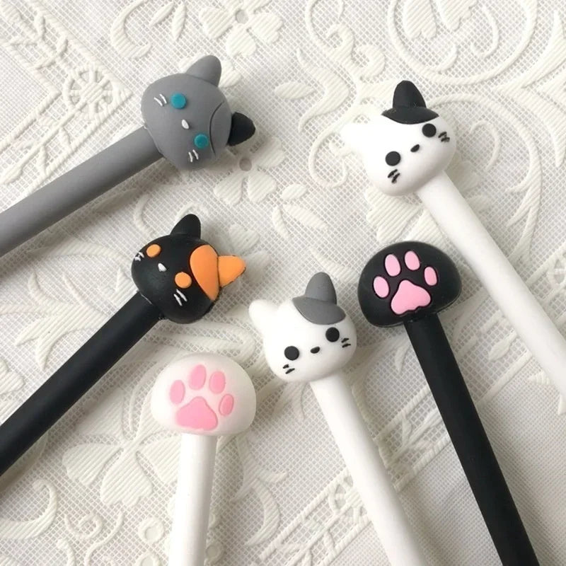 5-Pack Kawaii Cat Gel Pens 0.5mm Black Ink | Cute Writing Pens Kawaii Gel Pen Set Axl