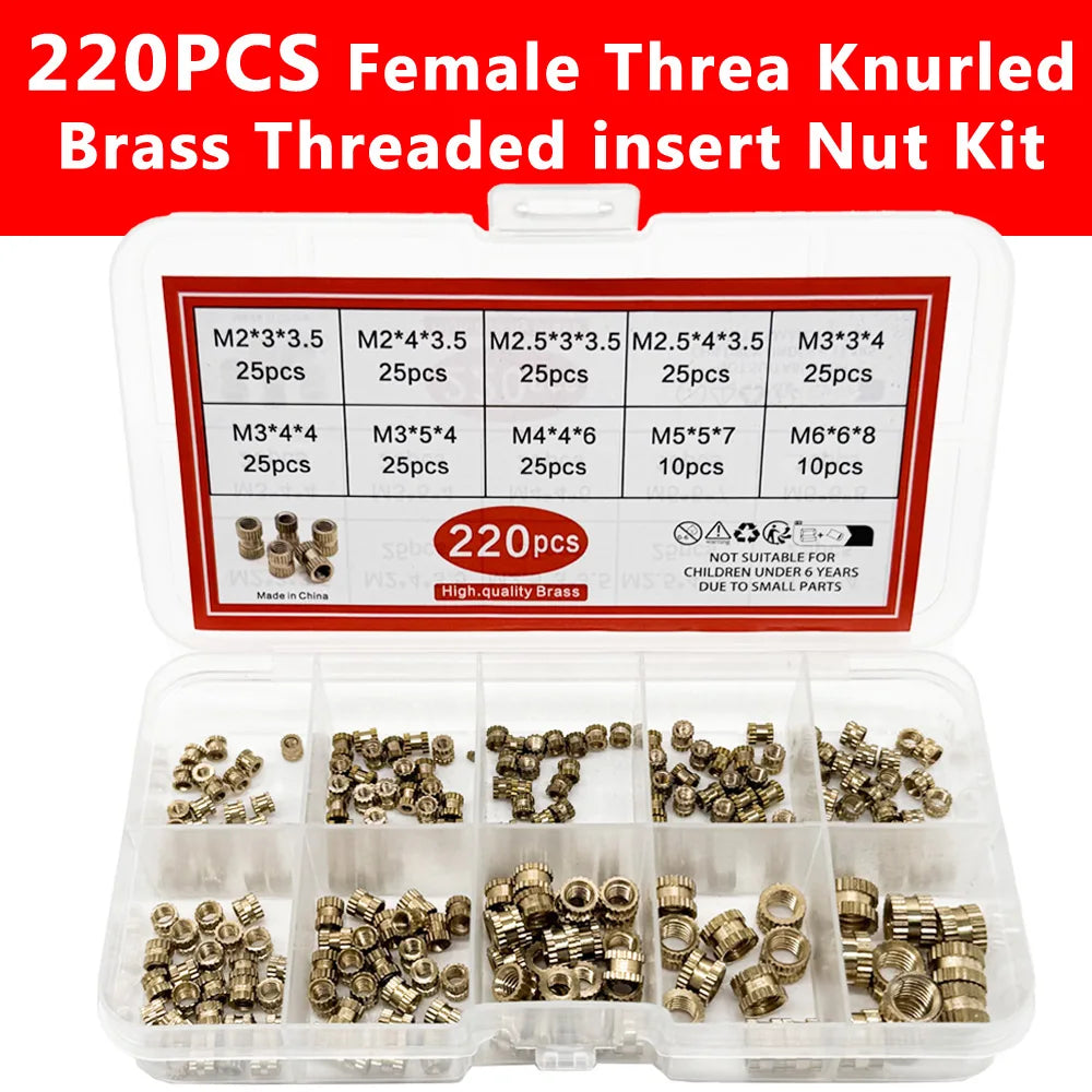 220-Piece Brass Heat Insert Nut Set M2–M6 | Knurled Thread Inserts Heat Insert Nut Set Axl