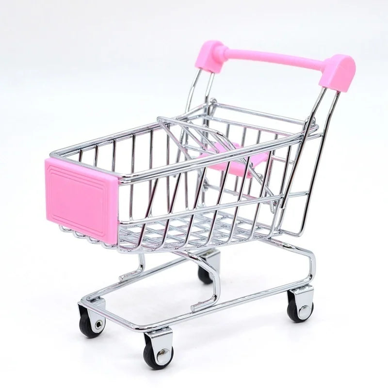 1:48 Mini Metal Shopping Cart – Miniature Toy & Home Decor Miniature Toy Model Axl Pink