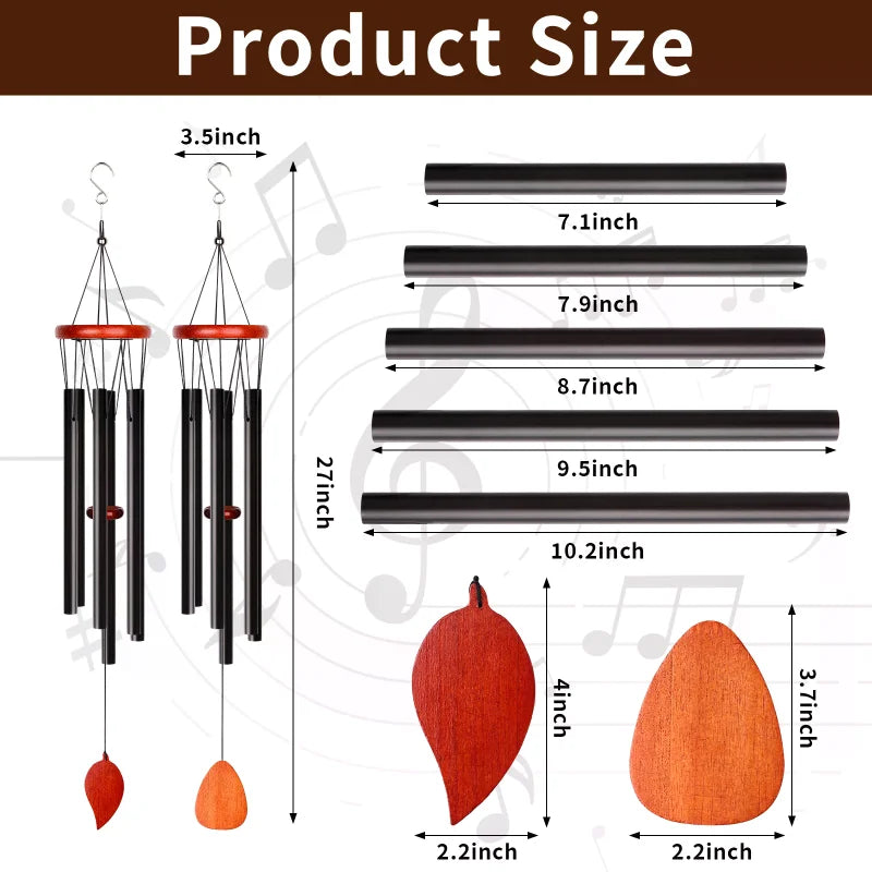 2-Pack 27" Aluminium Wind Chimes – Classic Black Outdoor Garden Outdoor Wind Chimes Axl