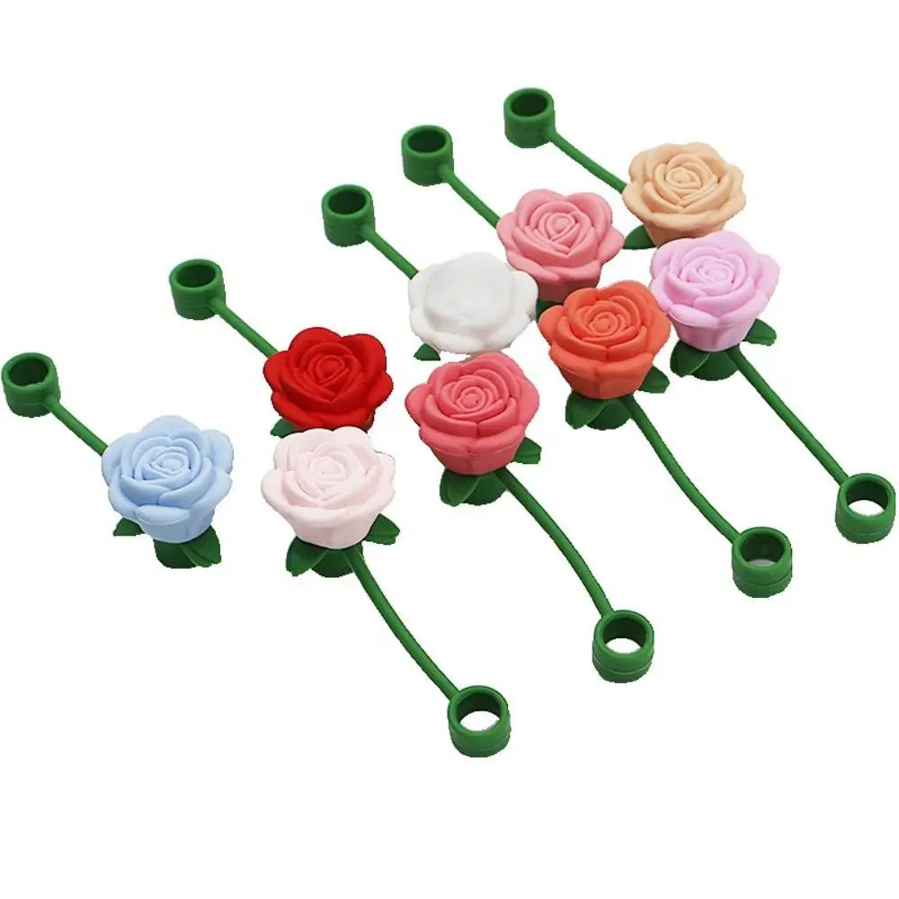 Rose Flower Silicone Straw Cover Cap – 10mm BPA-Free Topper Straw Cover Cap Axl