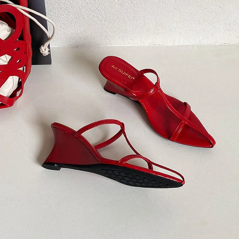 Women's Wedge Sandals – Pointed Toe High Heel Slip-On Shoes Wedge Sandals Axl red 39