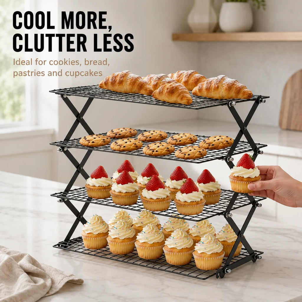 Foldable 2/3/4 Tier Cooling Rack – Stackable Wire Grid Baking Stand Baking Cooling Rack Axl