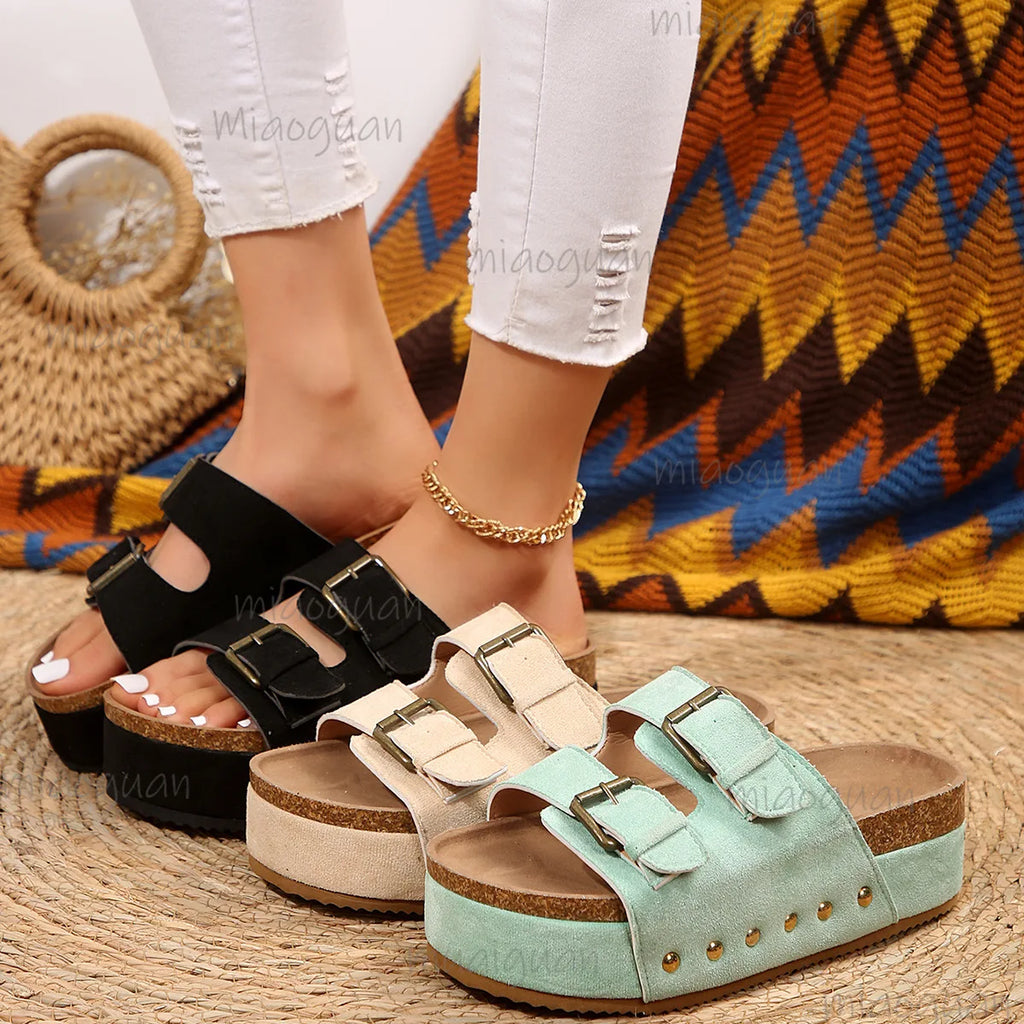 Women's Bohemian Platform Slide Sandals – Open Toe Summer Platform Slide Sandals Axl