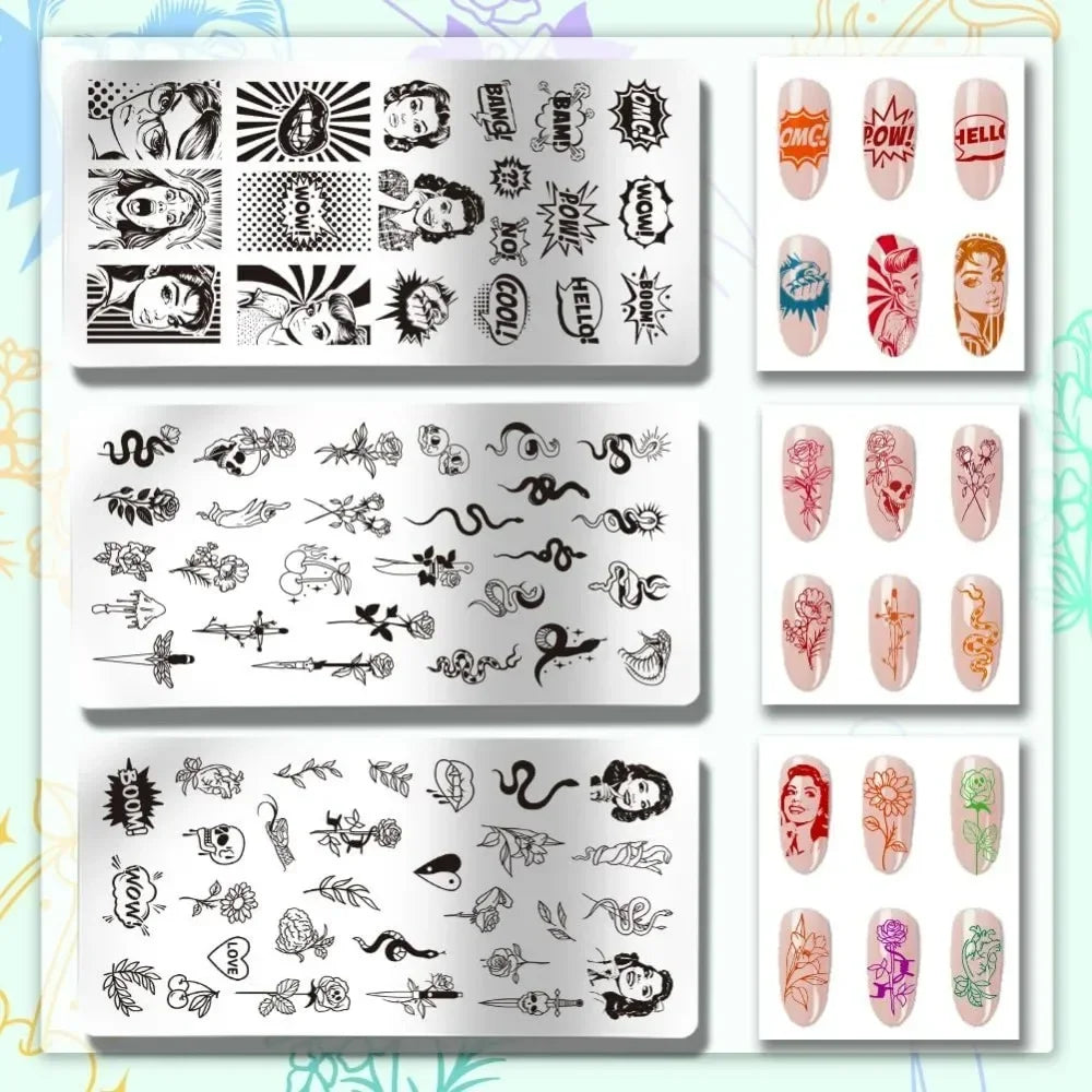 3-Piece Nail Stamping Plates – Comic, Snake & Rose Designs Nail Stamping Plates Axl