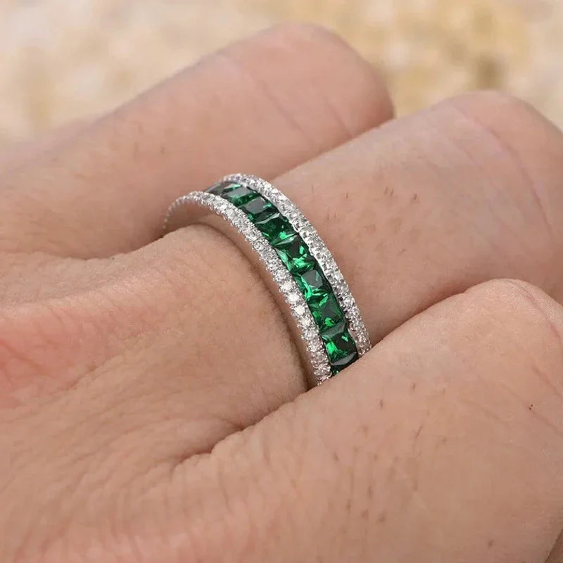 Huitan Green CZ Princess Square Ring for Women | Wedding Jewelry Fashion CZ Ring Axl