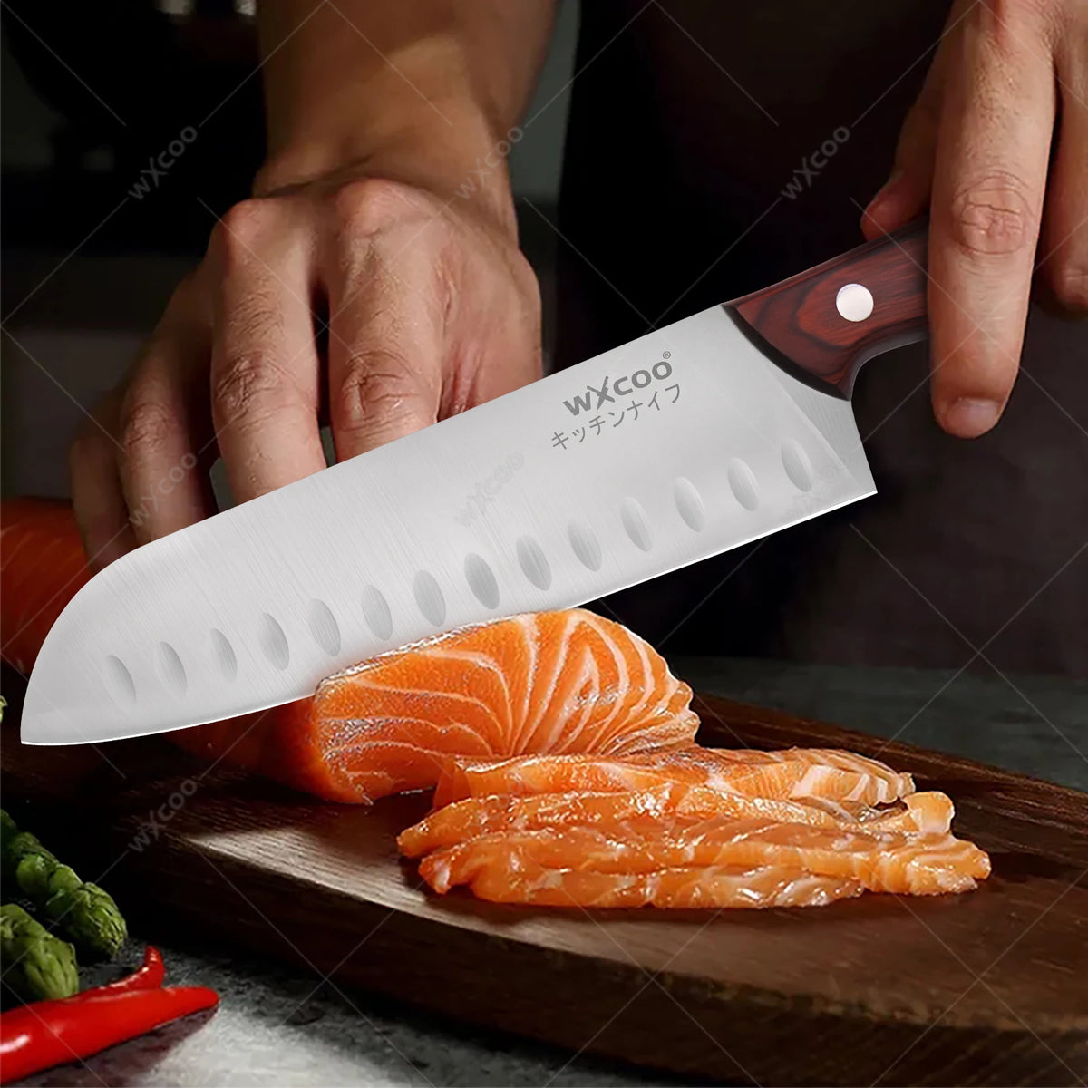 WXCOO Japanese Santoku Knife | Wooden Handle Kitchen Knife Kitchen Knife Axl