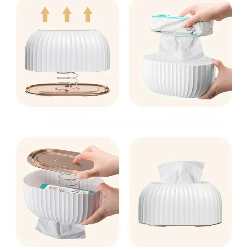 Auto Lift Desktop Tissue Box – Modern Plastic Napkin Holder Tissue Box Holder Axl